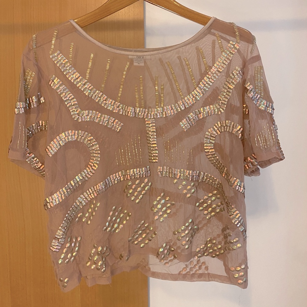 Gorgeous Bar III Sequins Sheer Top